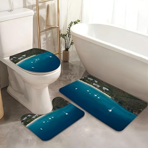 4 Piece Shower Curtain Set with Non-Slip Mats 1