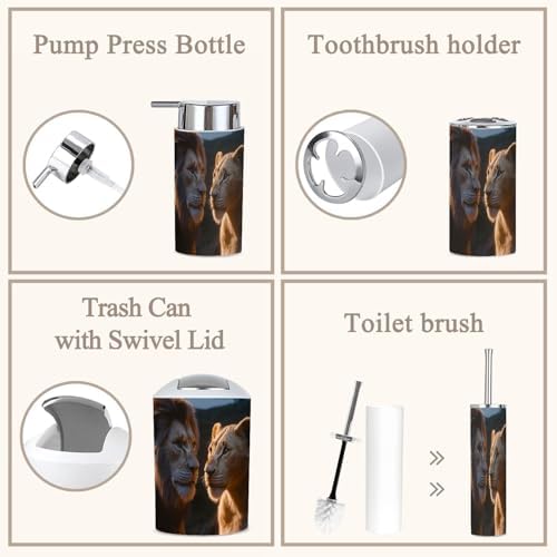 6-Piece Bathroom Accessories Set with Majestic Lions