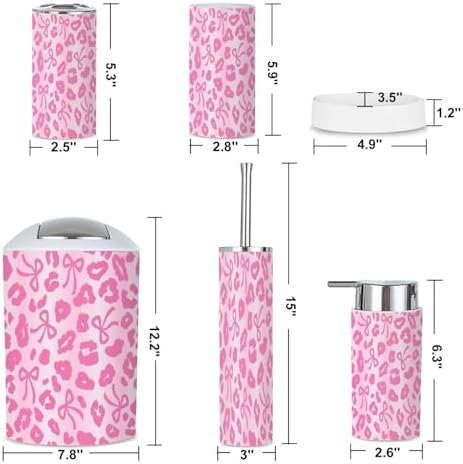 6 Piece Bathroom Accessories Set with Ombre Leopard Print Bow
