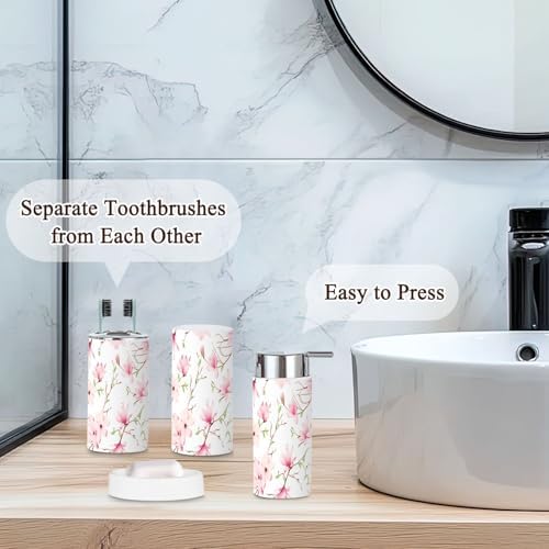 Bathroom Accessories Set 6 Pcs Spring Magnolia Flowers
