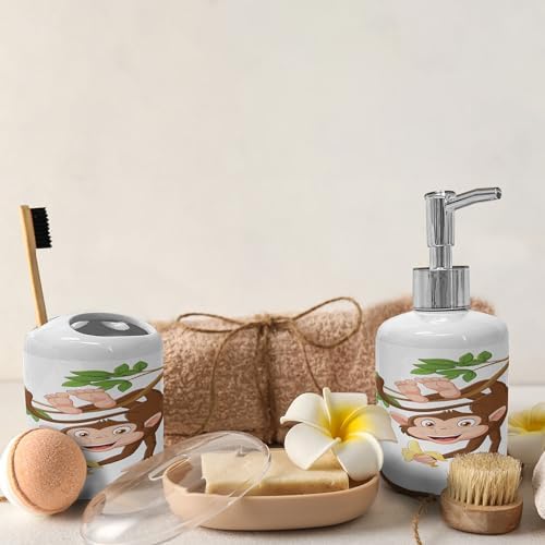Ambesonne Cartoon Soap Dispenser and Toothbrush Holder Set 1