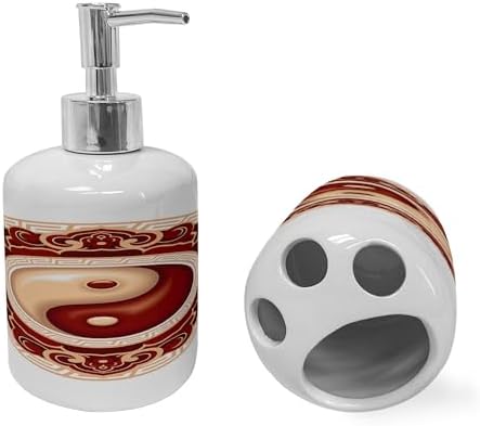 Ambesonne Ying Yang Soap Toothbrush Holder Set 2 Pcs Maroon Cream White