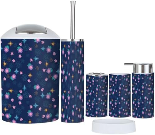 Bathroom Accessories Set 6 Pcs Navy Seamless Print