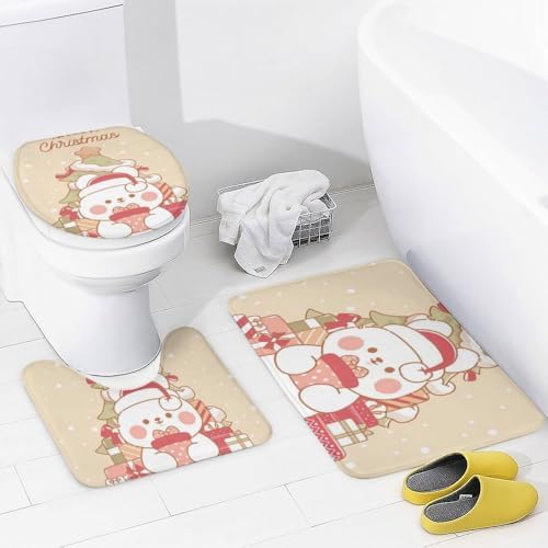 Kuizee 4-Piece Dog Animal Shower Curtain Set with Rugs