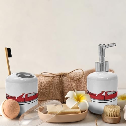 Ambesonne Emergency Repair Service Soap Dispenser Toothbrush Holder Set