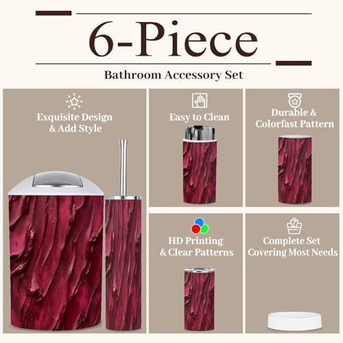 6 Piece Red Burgundy Bathroom Accessories Set