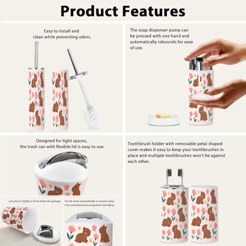 Boho Funny Capybara Bathroom Accessory Set 6 Piece