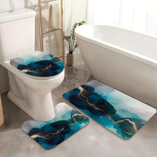 JCOOKLOFTS 4 Piece Shower Curtain Set with Rugs Mats and Lid Cover