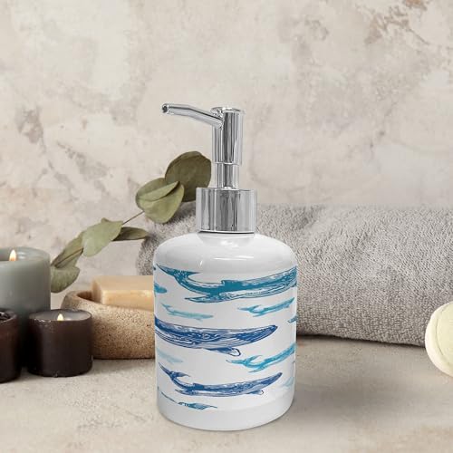 Ambesonne Blue White Sea Animals Soap Dispenser Toothbrush Holder Set