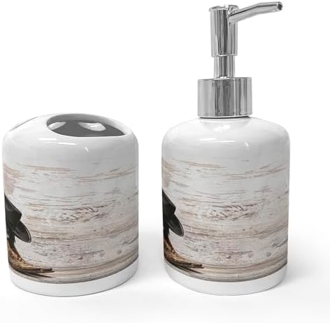 Ambesonne Ceramic Soap Toothbrush Holder Set - 2 Pcs Black Brown