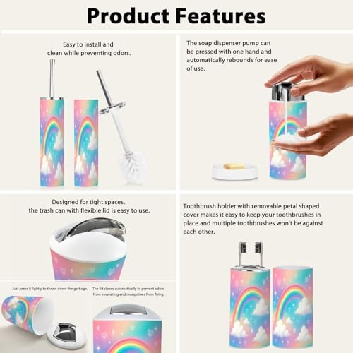 Boho Holographic Rainbow Trash Can and Accessories Set