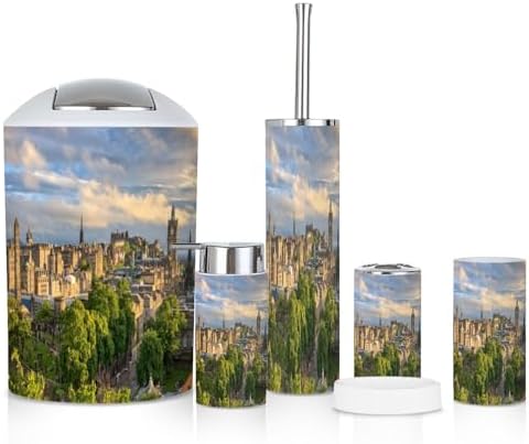 6 Piece Bathroom Accessories Set with Skyline Sunset Design