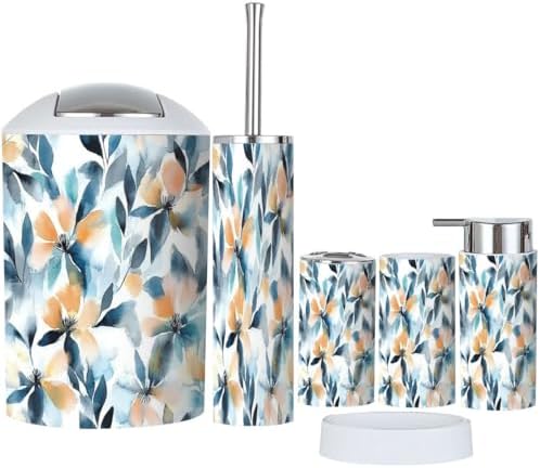 Boho Autumn Flowers Bathroom Accessory Set 6 Piece