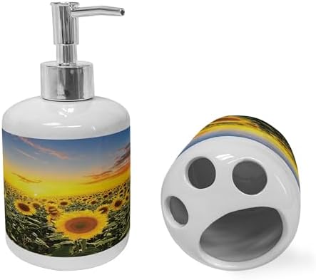 Ambesonne Ceramic Soap Toothbrush Holder Set Green Yellow