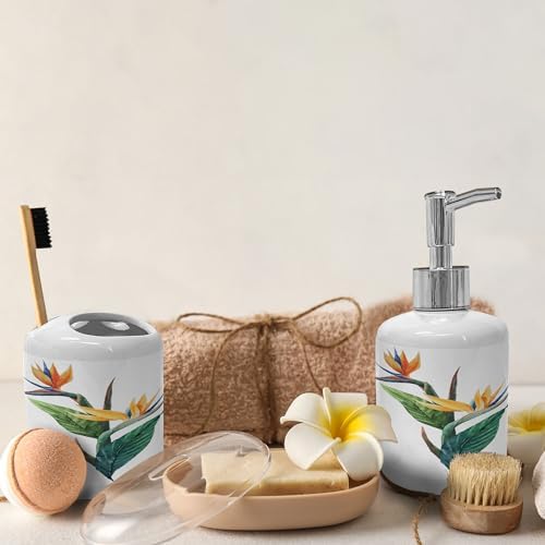 Ambesonne Tropical Soap Toothbrush Holder Set Ceramic