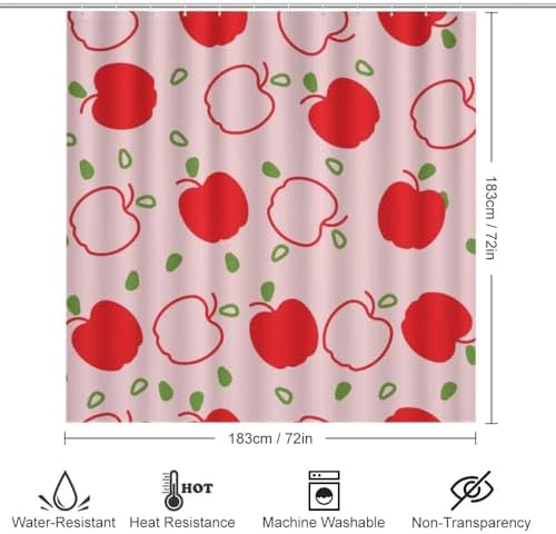 Kuizee 4-Piece Shower Curtain Set with Non-Slip Rugs - Apple Fruit Pink