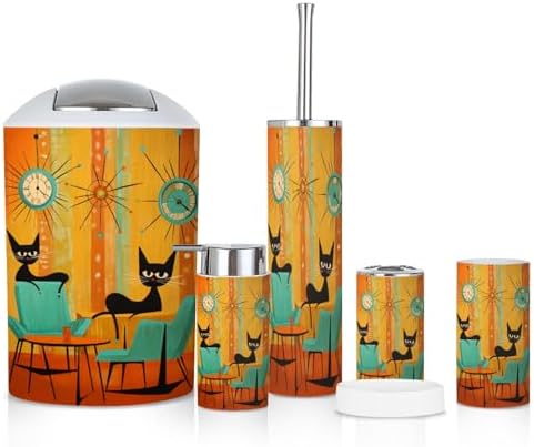 Retro Cats Bathroom Accessories Set 6 Piece 1