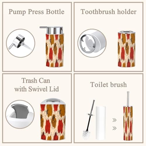 6 Piece Boho Bathroom Accessories Set with Flowers Design