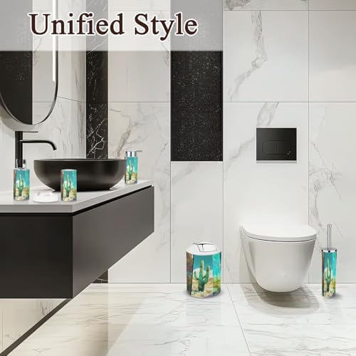 6-Piece Boho Bathroom Accessories Set with Cactus Design