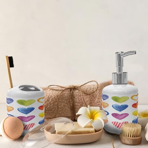 Ambesonne Grunge Soap Toothbrush Holder Set 2 Pcs Rainbow Heart Valentine Design
