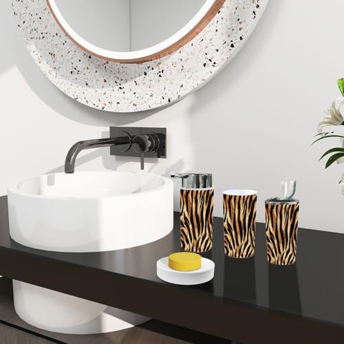 TRANQDEHOM 6-Piece Boho Tiger Skin Pattern Bathroom Accessory Set