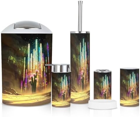 6 Piece Bathroom Accessories Set with Saguaro Cactus Stained Glass Design