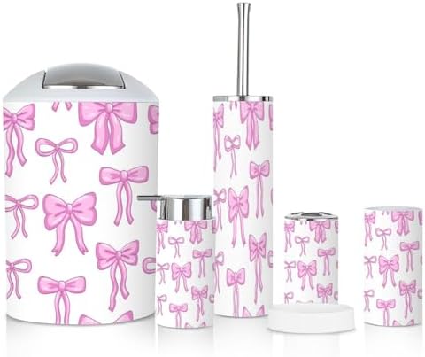 6-Piece Bathroom Accessories Set with Pink Bow Ribbon