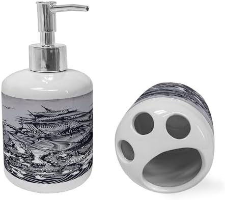 Ambesonne Nautical Soap Dispenser Toothbrush Holder Set Indigo Purple Blue
