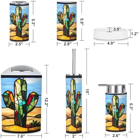 6 Piece Bathroom Accessories Set Stained Glass Cactus Decor