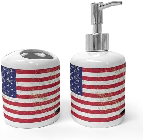 Ambesonne Ceramic Soap Dispenser Toothbrush Holder Set Dark Coral White