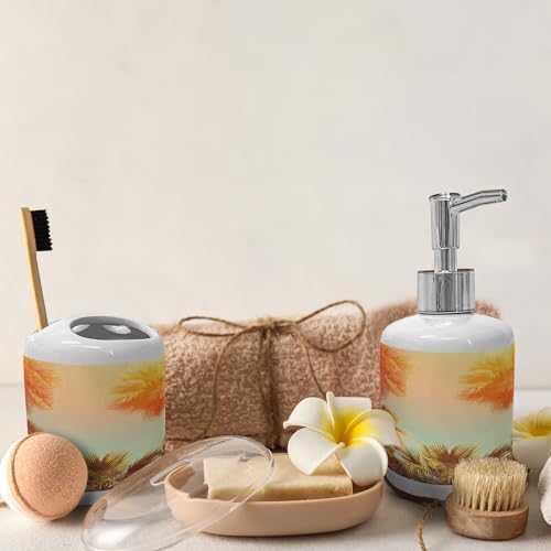 Ambesonne Ceramic Soap Dispenser Toothbrush Holder Set Orange Green