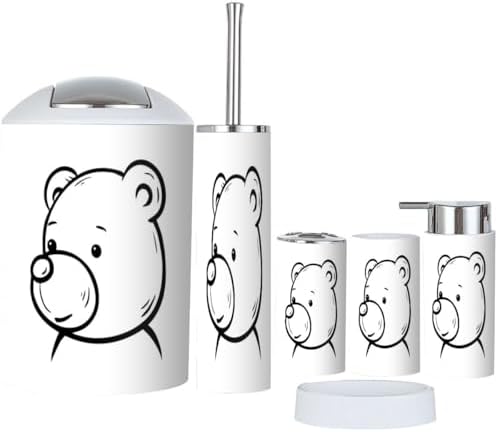 Bathroom Accessories Set 6 Pcs Teddy Bear Decor 1
