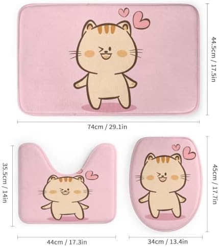 Kuizee 4-Piece Cute Cat Rabbit Shower Curtain Set with Non-Slip Rugs