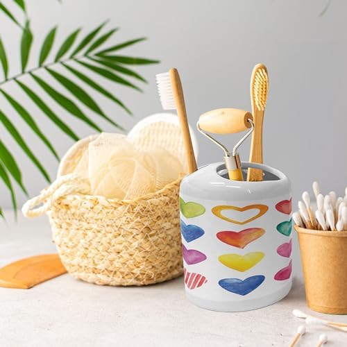 Ambesonne Grunge Soap Toothbrush Holder Set 2 Pcs Rainbow Heart Valentine Design