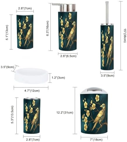 Boho Golden Bird Bathroom Accessory Set 6 Piece