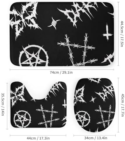 Kuizee 4-Piece Shower Curtain Set with Rugs Grunge Gothic Doodle Style