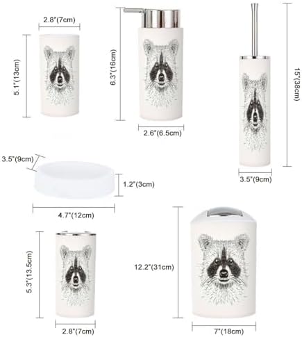 Bathroom Accessories Set 6 Pcs Raccoon Face Design