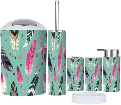JBNJANKDAV 6-Piece Ethnic Feathers Bathroom Accessories Set