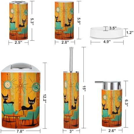 Retro Cats Bathroom Accessories Set 6 Piece 1