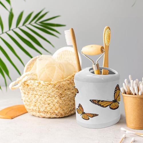 Ambesonne Butterfly Soap Dispenser Toothbrush Holder Set Earth Yellow Orange
