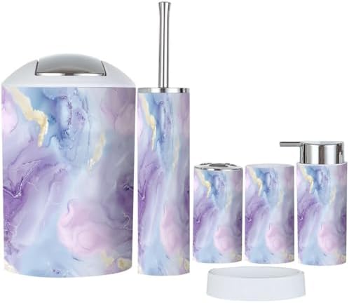 Boho Blue Glitter Bathroom Accessory Set 6 Piece 1