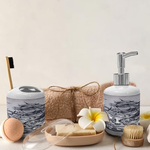 Ambesonne Nautical Soap Dispenser Toothbrush Holder Set Indigo Purple Blue