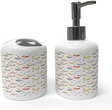 Ambesonne Vibrant Soap Toothbrush Holder Set 2 Pcs Ceramic Modern Doodle Design