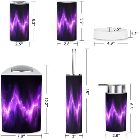 6 Piece Bathroom Accessories Set with Neon Purple Design