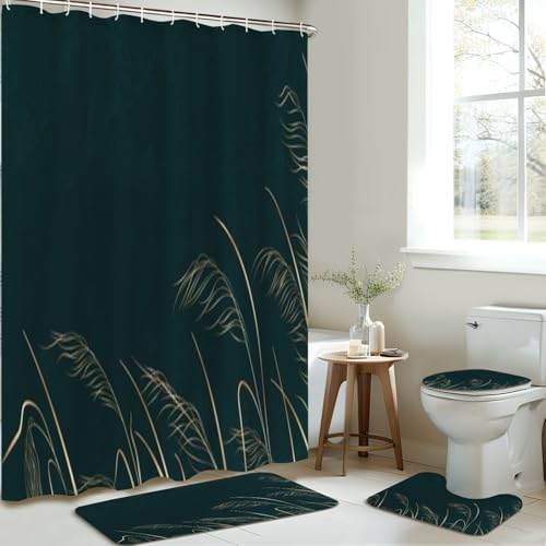 4-Piece Shower Curtain Set with Rugs and Floral Design