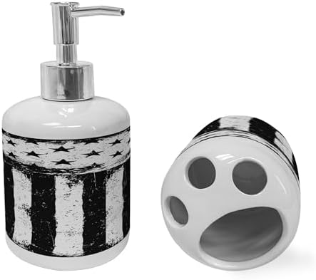 Ambesonne USA Soap Dispenser Toothbrush Holder Set