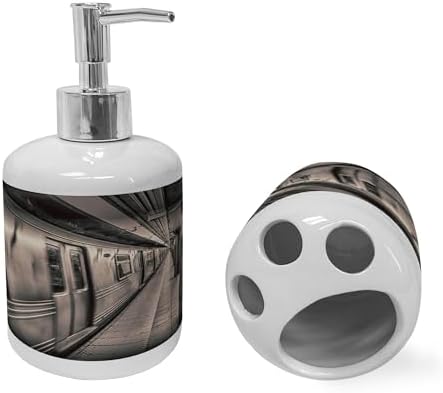 Ambesonne Subway Soap Toothbrush Holder Set Warm Taupe