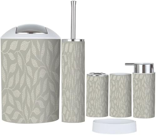 Boho Floral Trash Can Set 6 Piece Bathroom Accessories