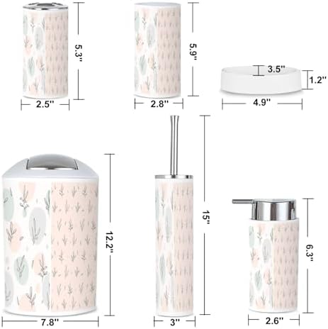 6 Piece Boho Bathroom Accessories Set with Hand Drawn Floral Design