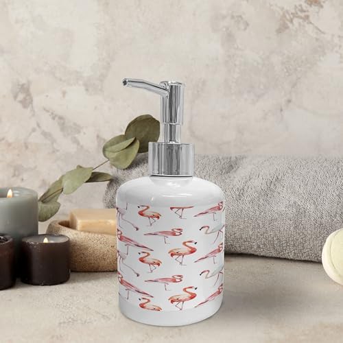 Ambesonne Flamingo Soap Dispenser Toothbrush Holder Set Pale Pink Coral